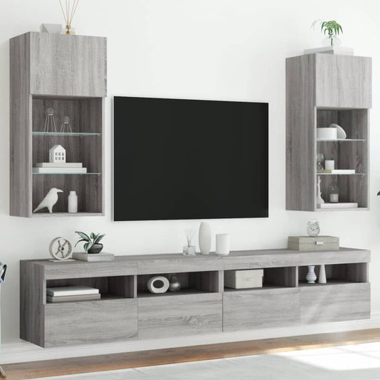 Meubles TV avec lumières LED 2 pcs sonoma gris 40,5x30x90 cm