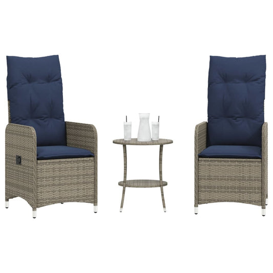 Lot de 2 chaises de jardin inclinables avec Table en résine tressée grise