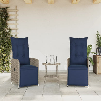 Lot de 2 chaises de jardin inclinables avec Table en résine tressée grise