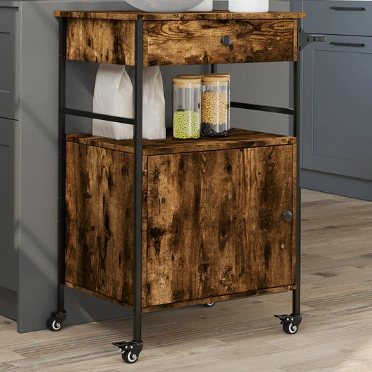 Chariot de cuisine chêne fumé 56x43x89,5 cm bois d'ingénierie