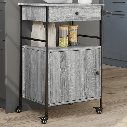 Chariot de cuisine sonoma gris 56x43x89,5 cm bois d'ingénierie