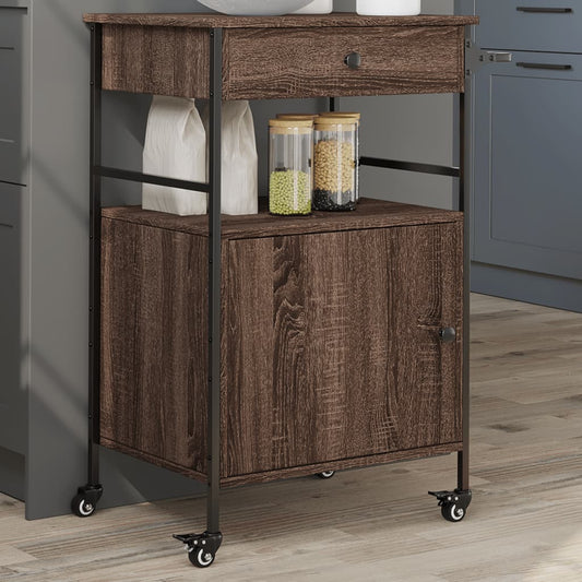Chariot de cuisine chêne marron 56x43x89,5 cm bois d'ingénierie