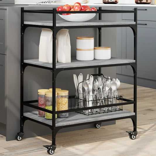 Chariot de cuisine sonoma gris 65x40x86,5 cm bois d'ingénierie