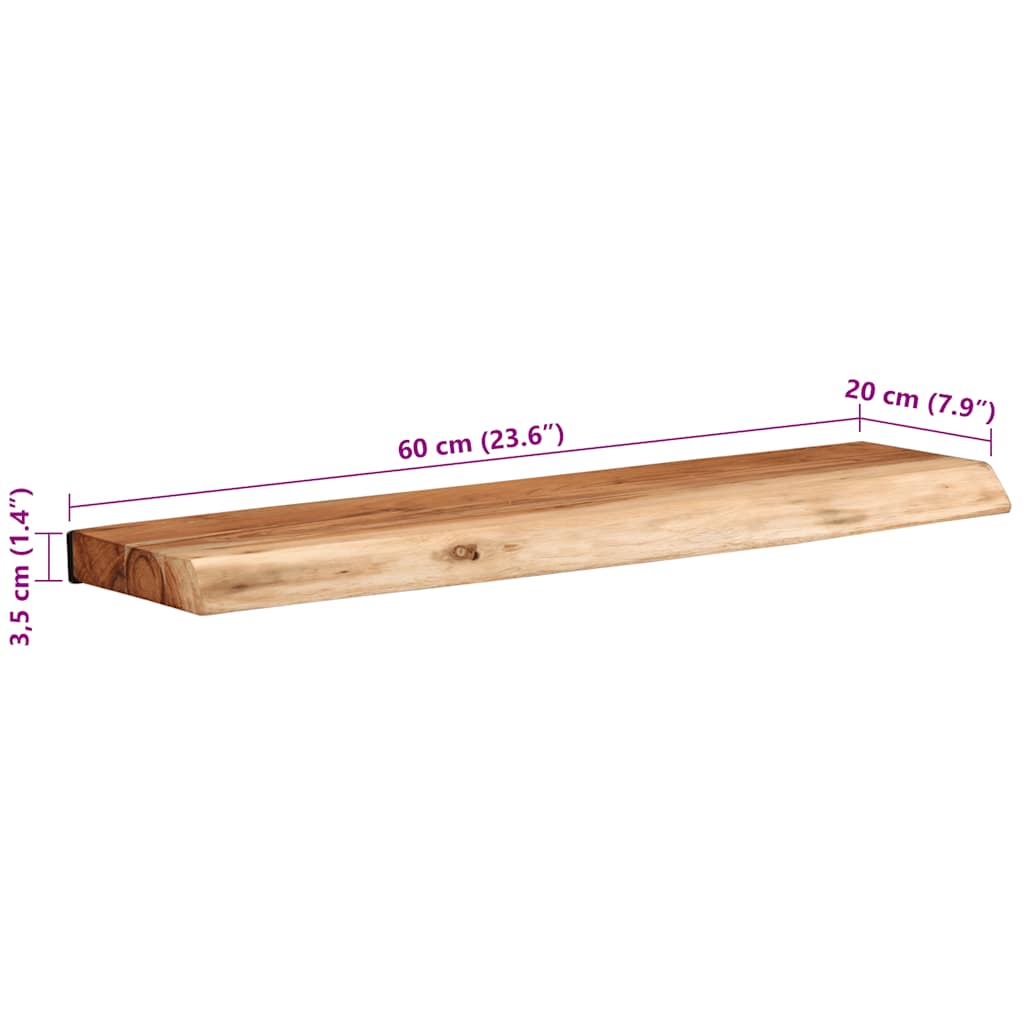 Étagères murales 2 pcs 60x20x3,5 cm bois massif d'acacia