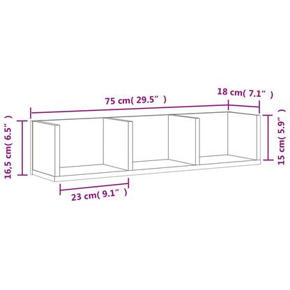 Armoires murales 2pcs gris béton 75x18x16,5cm bois d'ingénierie