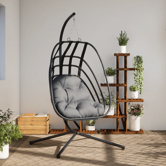 Chaise suspendue en forme d'œuf avec support anthracite acier