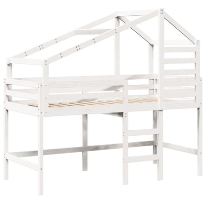 Lit superposé avec échelle et toit sans matelas blanc 80x200 cm