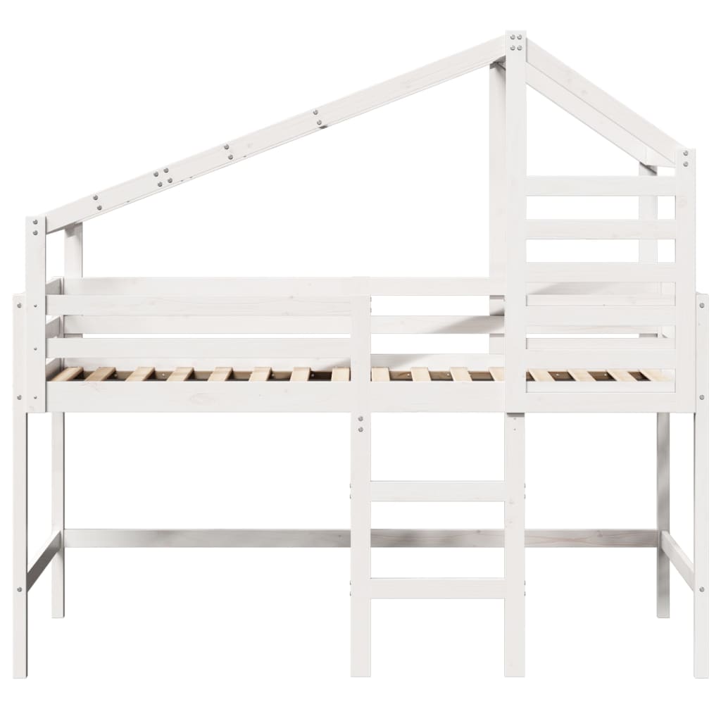 Lit superposé avec échelle et toit sans matelas blanc 80x200 cm