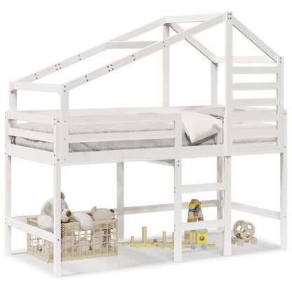 Lit superposé avec échelle et toit sans matelas blanc 90x190 cm