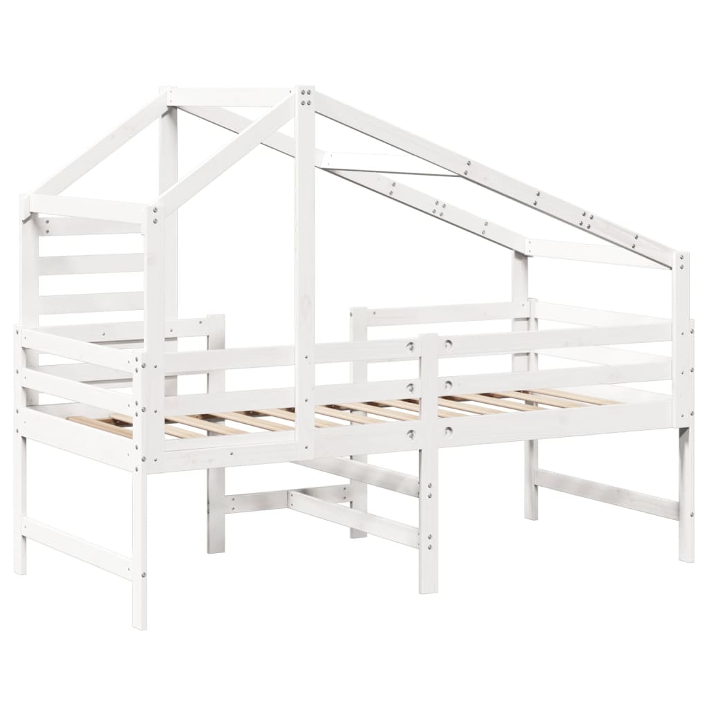 Lit superposé avec échelle et toit sans matelas blanc 90x190 cm