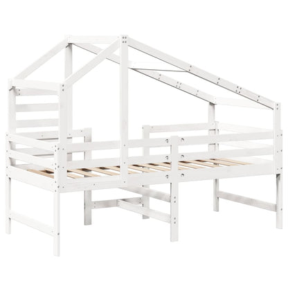 Lit superposé avec échelle et toit sans matelas blanc 90x190 cm