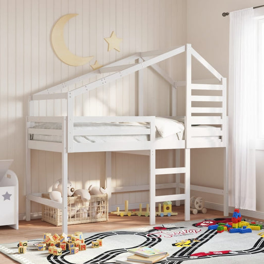 Lit superposé avec échelle et toit sans matelas blanc 90x190 cm