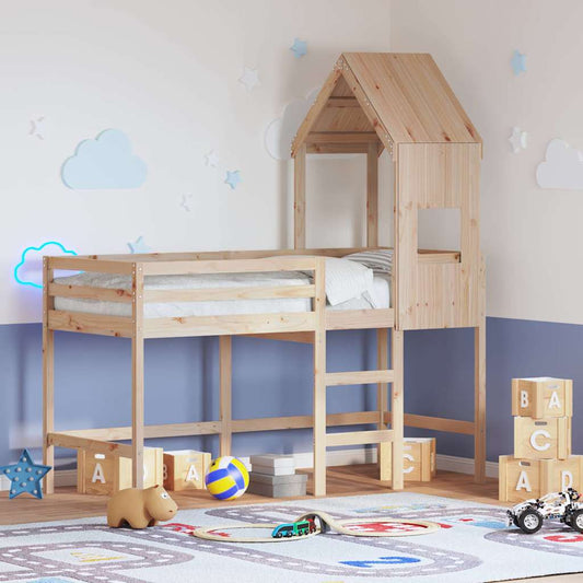 Lit superposé avec échelle et toit sans matelas 90x190 cm