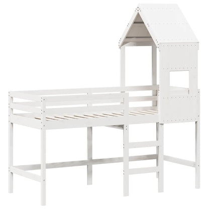 Lit superposé avec échelle et toit sans matelas blanc 90x190 cm