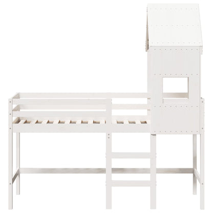 Lit superposé avec échelle et toit sans matelas blanc 90x190 cm