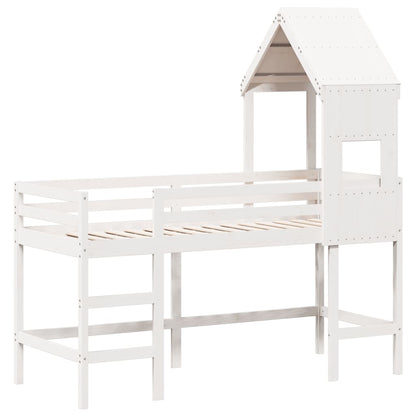Lit superposé avec échelle et toit sans matelas blanc 90x190 cm