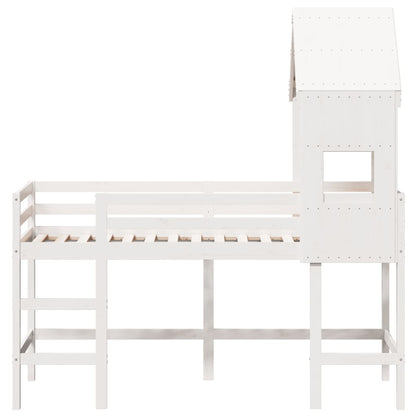Lit superposé avec échelle et toit sans matelas blanc 90x190 cm
