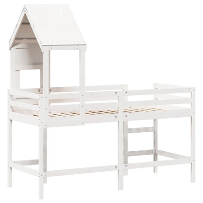 Lit superposé avec échelle et toit sans matelas blanc 90x190 cm