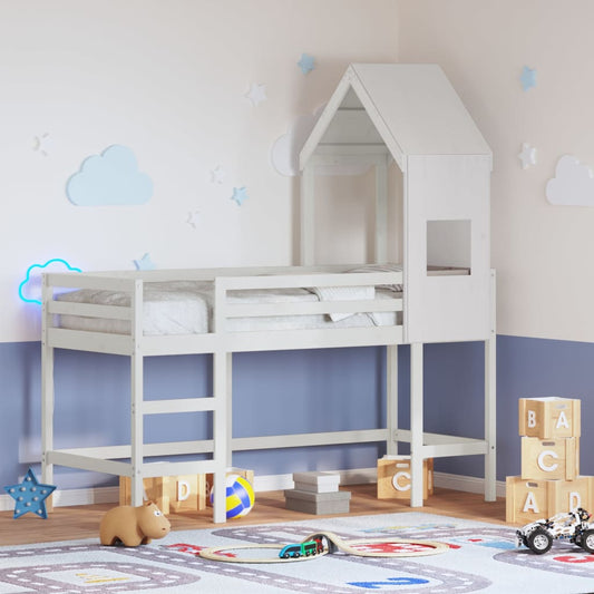 Lit superposé avec échelle et toit sans matelas blanc 90x190 cm