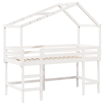 Lit superposé avec échelle et toit sans matelas blanc 90x200 cm