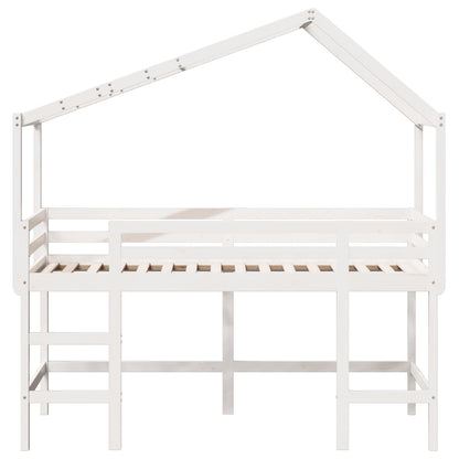 Lit superposé avec échelle et toit sans matelas blanc 90x200 cm