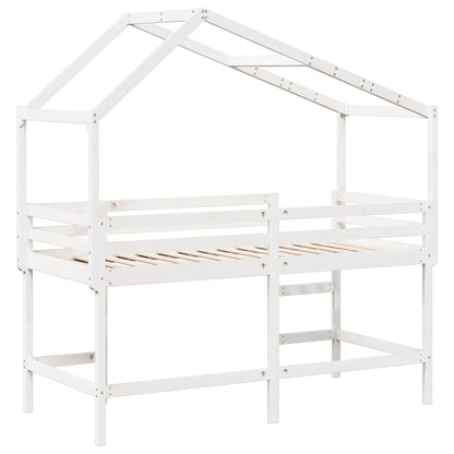 Lit superposé avec échelle et toit sans matelas blanc 90x200 cm