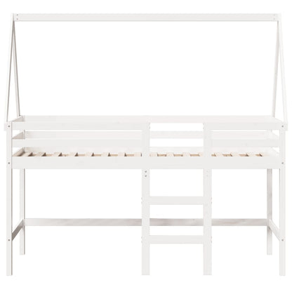 Lit superposé avec échelle et toit sans matelas blanc 90x200 cm