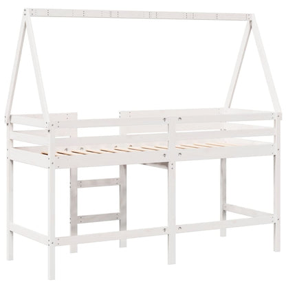 Lit superposé avec échelle et toit sans matelas blanc 90x200 cm