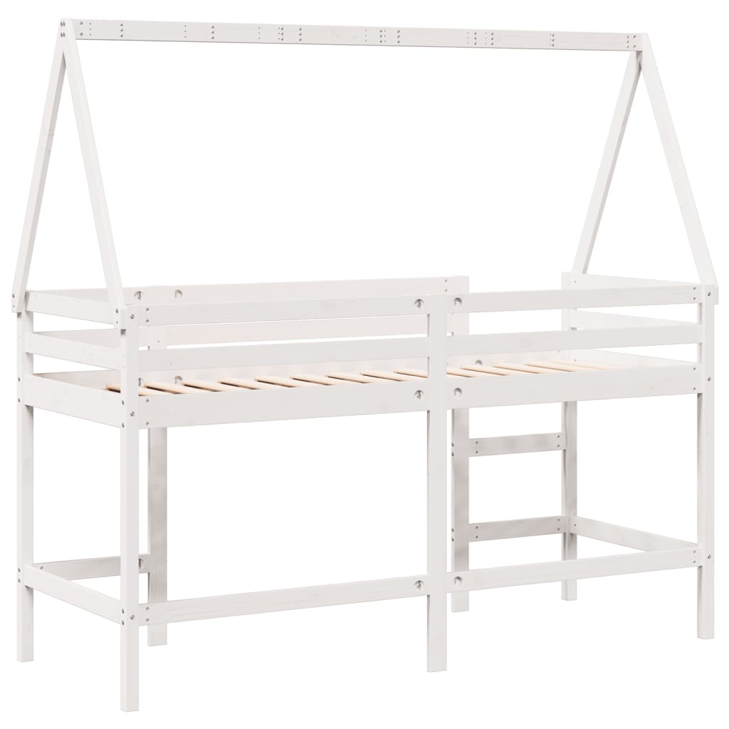 Lit superposé avec échelle et toit sans matelas blanc 90x200 cm