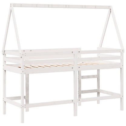 Lit superposé avec échelle et toit sans matelas blanc 90x200 cm