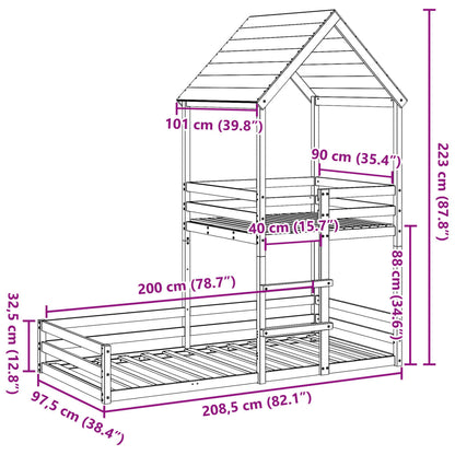 Lit superposé sans matelas blanc 90x200 cm bois de pin massif