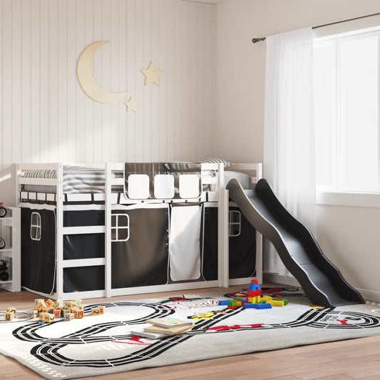 Lit superposé sans matelas avec toboggan blanc noir 90x200 cm