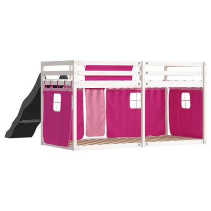 Lit superposé sans matelas avec toboggan et rideaux 90x200 cm