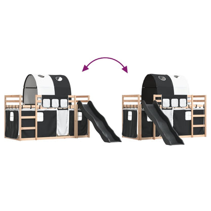 Lit superposé sans matelas avec toboggan blanc noir 90x200 cm