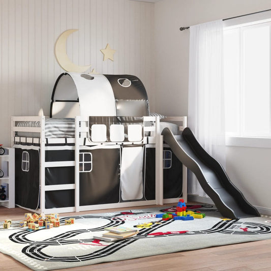Lit superposé sans matelas avec toboggan blanc noir 90x200 cm