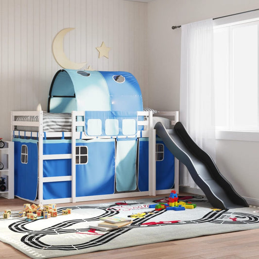 Lit superposé sans matelas avec toboggan et rideaux 90x200 cm