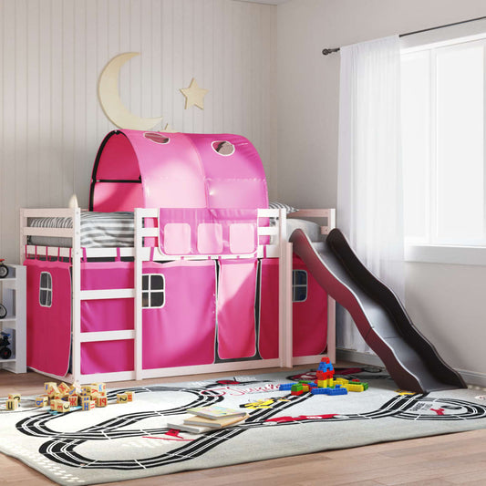 Lit superposé sans matelas avec toboggan et rideaux 90x200 cm