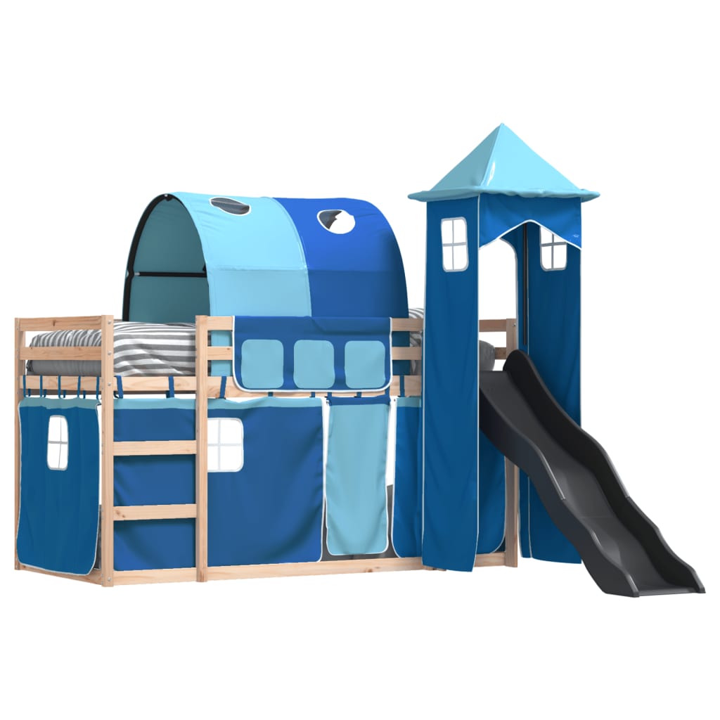 Lit superposé sans matelas avec toboggan et rideaux 90x200 cm
