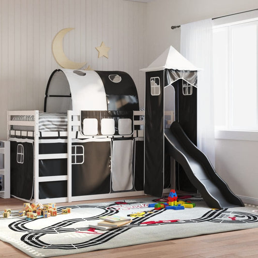 Lit superposé sans matelas avec toboggan blanc noir 90x200 cm
