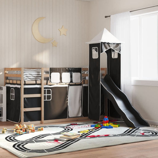 Lit superposé sans matelas avec toboggan blanc noir 90x200 cm