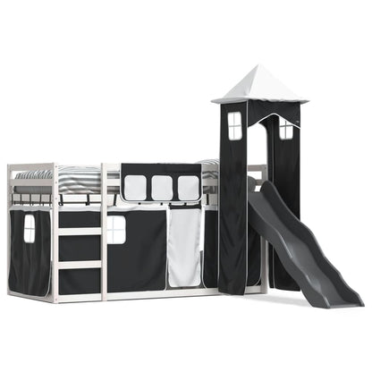 Lit superposé sans matelas avec toboggan blanc noir 90x200 cm