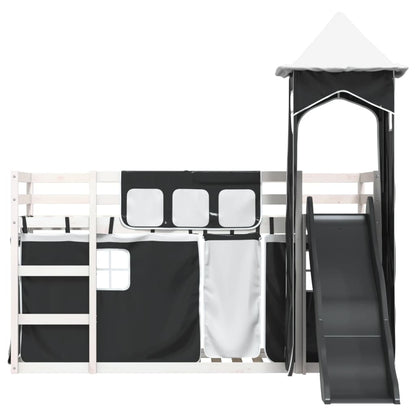 Lit superposé sans matelas avec toboggan blanc noir 90x200 cm