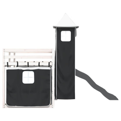 Lit superposé sans matelas avec toboggan blanc noir 90x200 cm