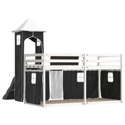 Lit superposé sans matelas avec toboggan blanc noir 90x200 cm