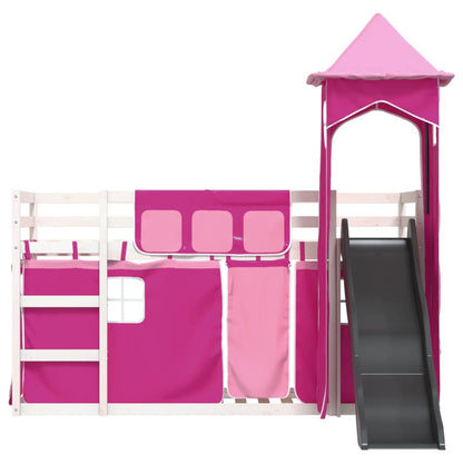 Lit superposé sans matelas avec toboggan et rideaux 90x200 cm
