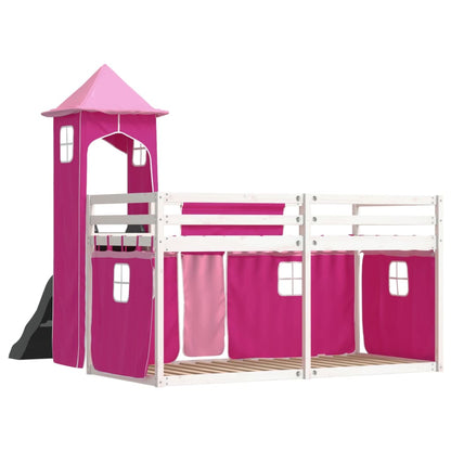 Lit superposé sans matelas avec toboggan et rideaux 90x200 cm