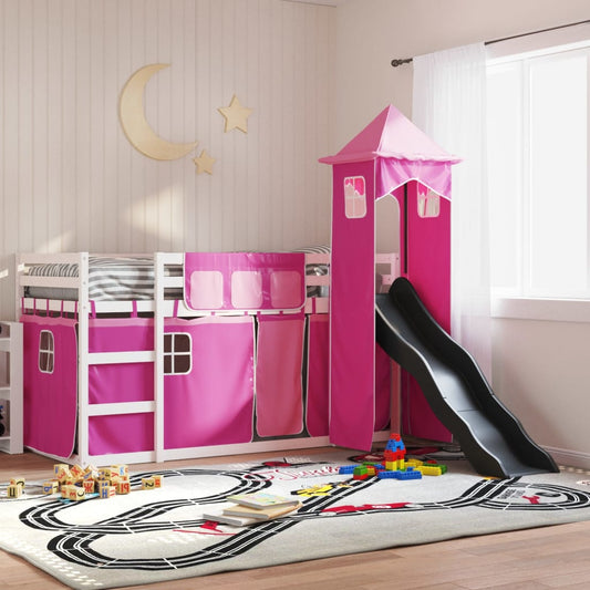 Lit superposé sans matelas avec toboggan et rideaux 90x200 cm