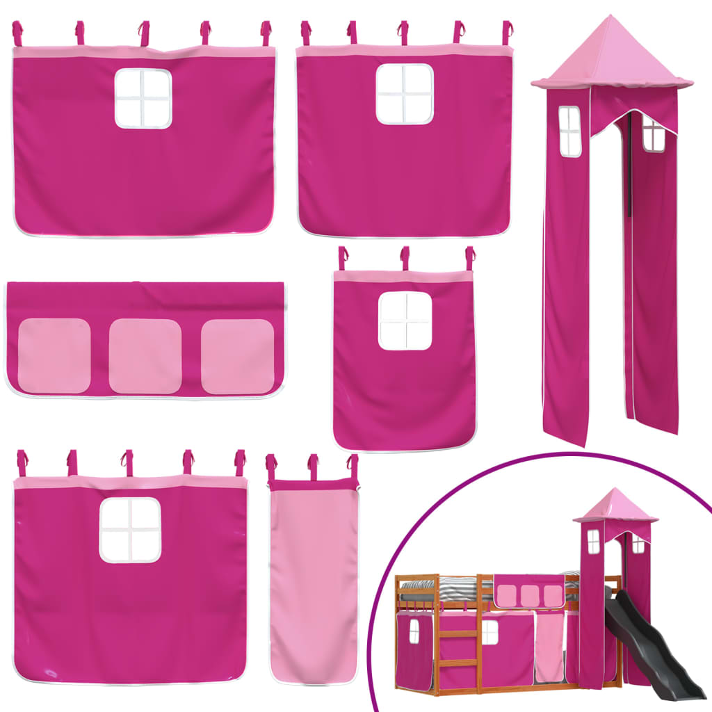 Lit superposé sans matelas avec toboggan et rideaux 90x200 cm