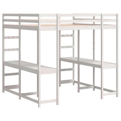 Lit superposé et bureau et échelle 200x200cm bois de pin massif
