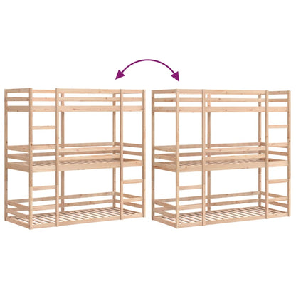 Lit superposé triple sans matelas 90x190 cm bois de pin massif